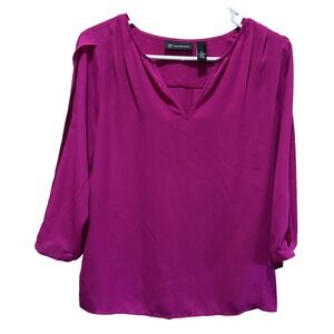 INC‎ International Concepts Long Sleeve Blouse Pink BarbiePopover Womens Sz 4